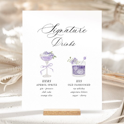 Lavender Signature Drinks Wedding Sockelschild