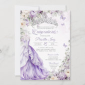 Lavender Silver Butterfly Princess Quinceañera Einladung (Vorderseite)