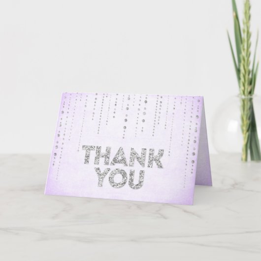 Lavender & Silver Glitzer Look Danke Karte (Vorderseite)