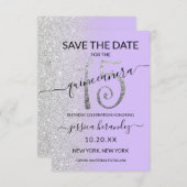 Lavender Silver Glitzer Quinceañera Save the Date (Vorne/Hinten)