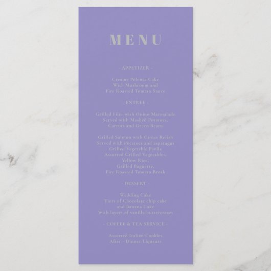 Lavender Silver Menu Simple Menükarte (Vorderseite)