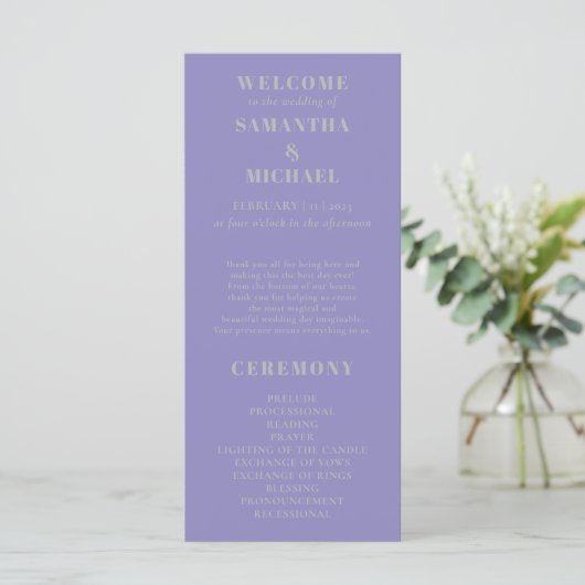 Lavender Silver minimal modern program wedding Menükarte (Stehend Vorderseite)