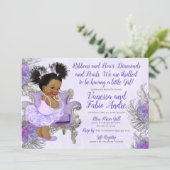 Lavender Silver Princess Baby Dusche Einladung (Stehend Vorderseite)