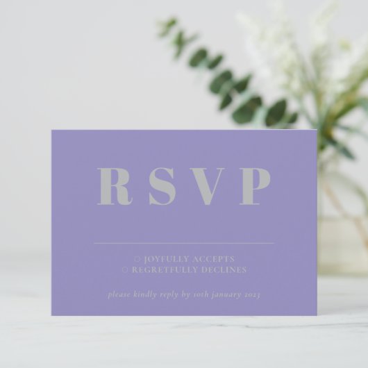Lavender Silver RSVP Wedding Response Karte (Stehend Vorderseite)