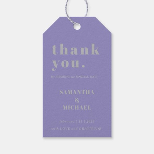 Lavender Silver Simple Classic Wedding Thank You Geschenkanhänger (Vorderseite)