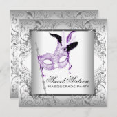 Lavender Silver Sweet 16 Masquerade Party Einladung (Vorne/Hinten)