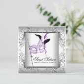 Lavender Silver Sweet 16 Masquerade Party Einladung (Stehend Vorderseite)
