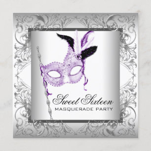 Lavender Silver Sweet 16 Masquerade Party Einladung