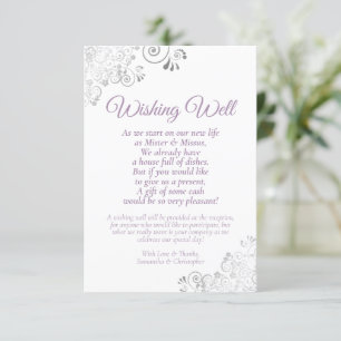 Lavender & Silver White Wedding wünscht gutes Gedi Begleitkarte