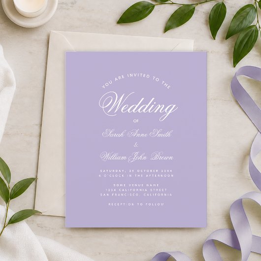 Lavender Simple Budget Lila Hochzeitseinladung