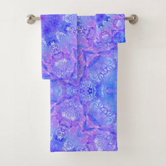 Lavender Sky Blue Lila Sparkle Damask Badhandtuch Set