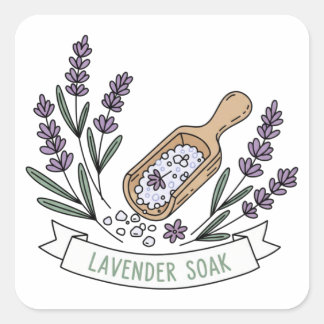 Lavender Soak Bath Salt Label | Spa Quadratischer Aufkleber