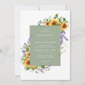 Lavender Sonnenblumen Blumenrahmen Einladung Hochz (Vorderseite)
