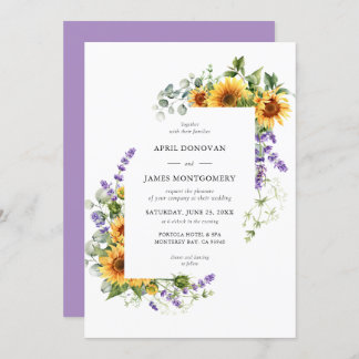 Lavender Sonnenblumen Blumenrahmen Einladung Hochz