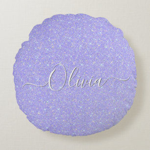 Lavender Sparkle Soft Pastell Individuelle Name Rundes Kissen