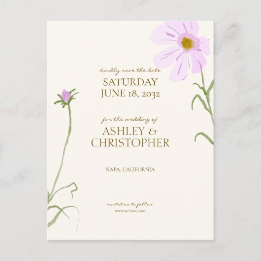 Lavender Spring Wildblume Wedding Save the Date Postkarte (Vorderseite)