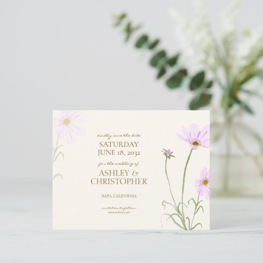 Lavender Spring Wildblume Wedding Save the Date Postkarte (Stehend Vorderseite)