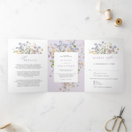 Lavender Spring Wildflower Garden Wedding Invite   Dreifach-gefaltete Programmkarte