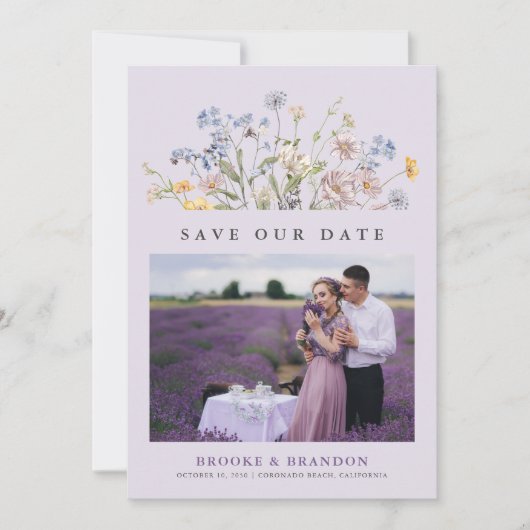 Lavender Spring Wildflower Meadow Garden QR Code  Save The Date (Vorderseite)