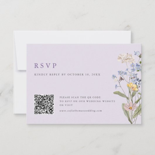Lavender Spring Wildflower Meadow Wedding QR Code RSVP Karte (Vorderseite)