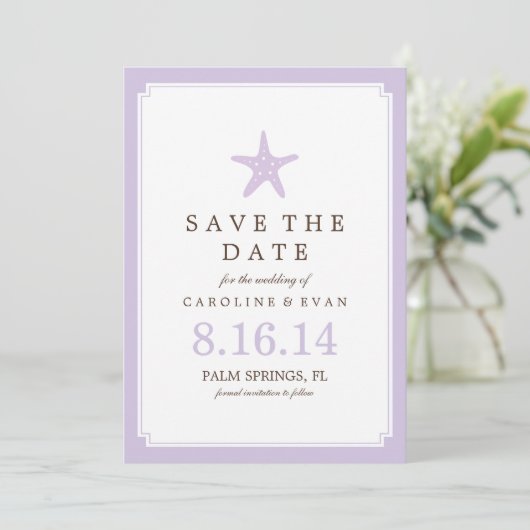 Lavender Starfish Hochzeit Speichern Sie das Datum Save The Date (Stehend Vorderseite)