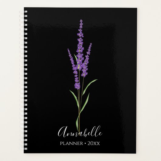 Lavender Stem auf Black | PERSONALISIERT Planer (Vorderseite)