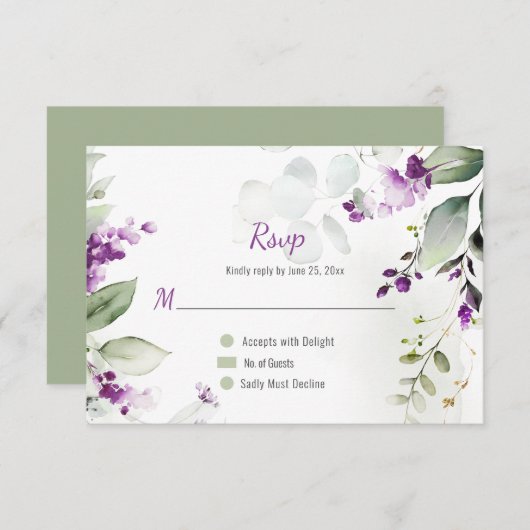 Lavender Stems and Greenerity Wedding Einladung (Vorne/Hinten)