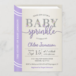 Lavender Storybook Buchbibliothek Baby Sprinkle Einladung