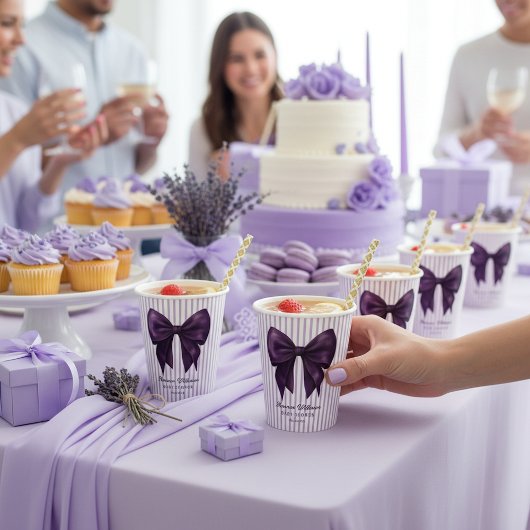 Lavender Stripe Purple Bow Baby Shower Pappbecher