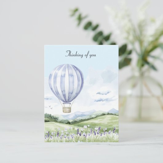 Lavender Stripes Balloon Blumendenken Sie Postkarte (Stehend Vorderseite)