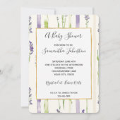 Lavender Stripes Floral Baby Shower Einladung (Vorderseite)