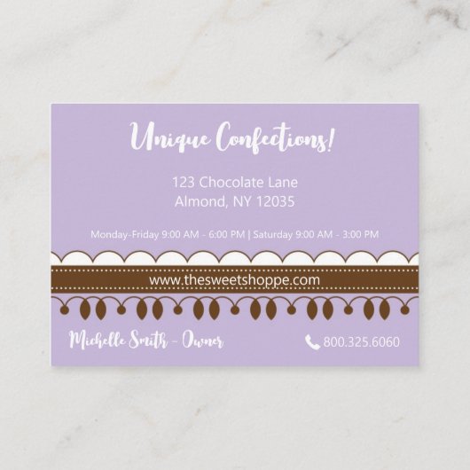 Lavender Stripes Süßes Einkaufen Visitenkarte (Rückseite)