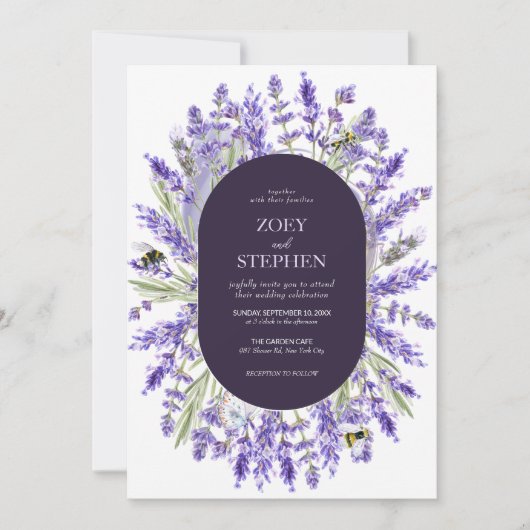 Lavender Suite | Elegante Hochzeit der Blumen Einladung (Vorderseite)