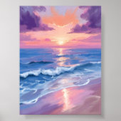 Lavender Sunset Lila Beach Ocean Wasserfarbe Poster (Vorne)