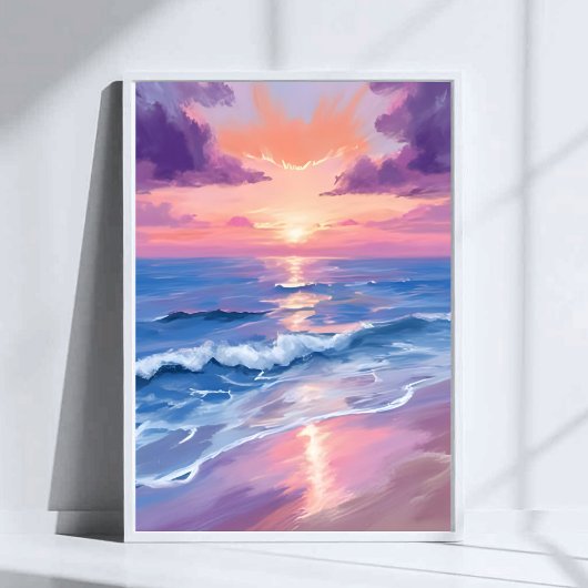 Lavender Sunset Lila Beach Ocean Wasserfarbe Poster