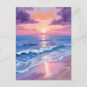 Lavender Sunset Lila Beach Ocean Wasserfarbe Postkarte (Vorderseite)
