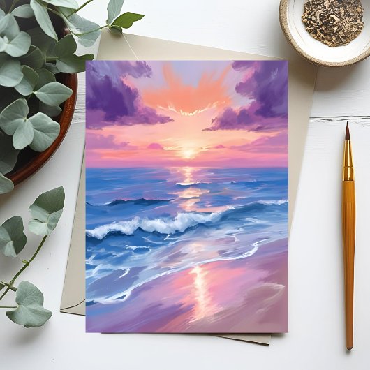 Lavender Sunset Lila Beach Ocean Wasserfarbe Postkarte