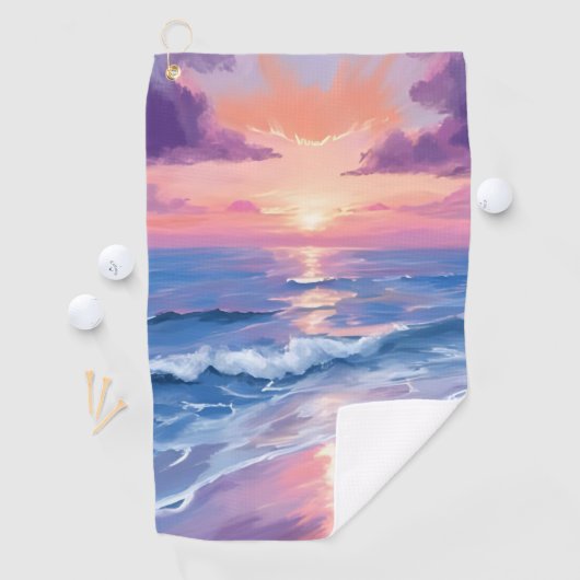 Lavender Sunset Purple Beach Ocean Watercolor Golfhandtuch (Insitu)