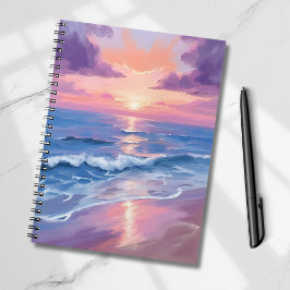 Lavender Sunset Purple Beach Ocean Watercolor Notizblock