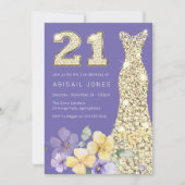 Lavender & Sunshine Gold Gown 21. Geburtstag Party Einladung (Vorderseite)