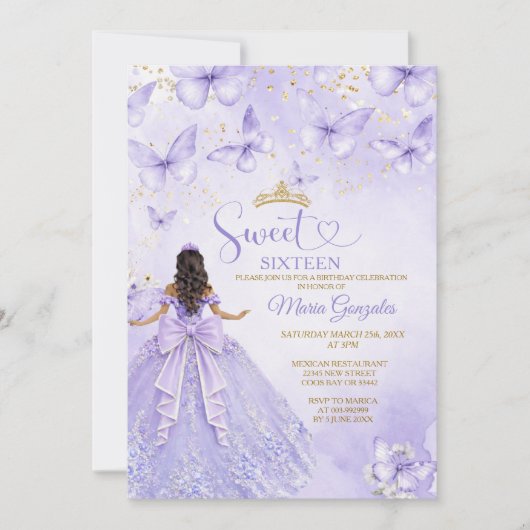 Lavender Sweet 16 Invitation with Butterflies Einladung (Vorderseite)