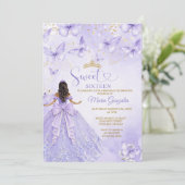 Lavender Sweet 16 Invitation with Butterflies Einladung (Stehend Vorderseite)