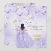 Lavender Sweet 16 Invitation with Butterflies Einladung (Vorne/Hinten)