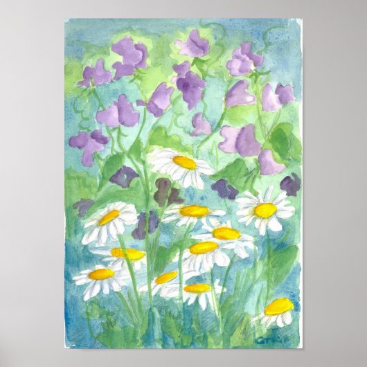 Lavender Sweet Pea Shasta Daisy Watercolor Poster (Vorne)