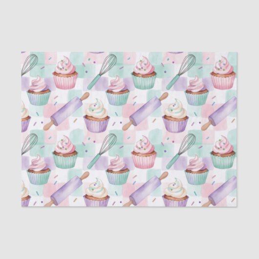 Lavender Teal Cupcake Whimsical Baking Seidenpapier (Vorderseite)