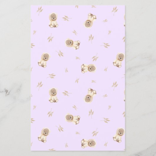 Lavender Teddy Bear Baby Dusche Bingo Game Flyer (Hinten)
