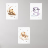 Lavender Teddy Bear Nursery Wall Art Custom Name Bilderwand Sets (Vorderseite)