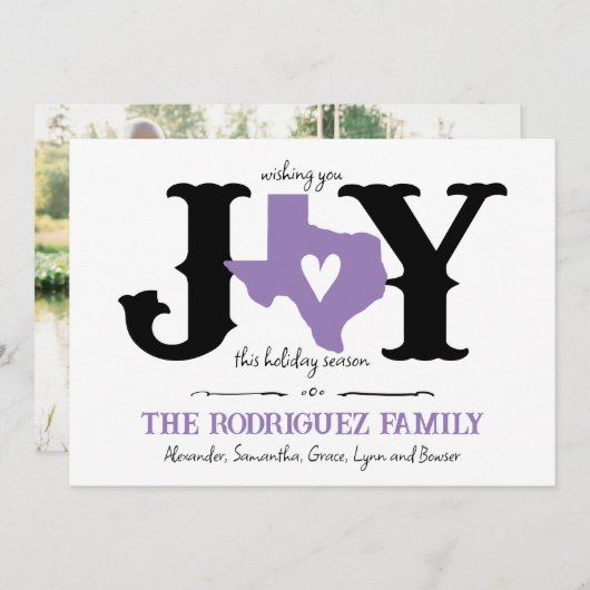 Lavender Texas JOY Foto Feiertagskarte (Vorne/Hinten)