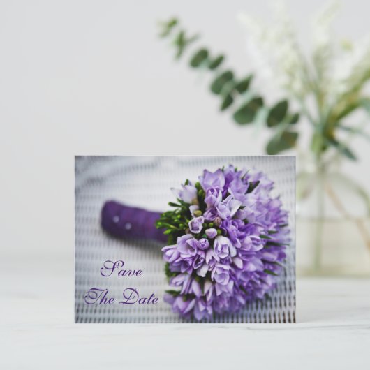 Lavender Tulip Blume Save the Date Hochzeitskarte Ankündigungspostkarte (Stehend Vorderseite)