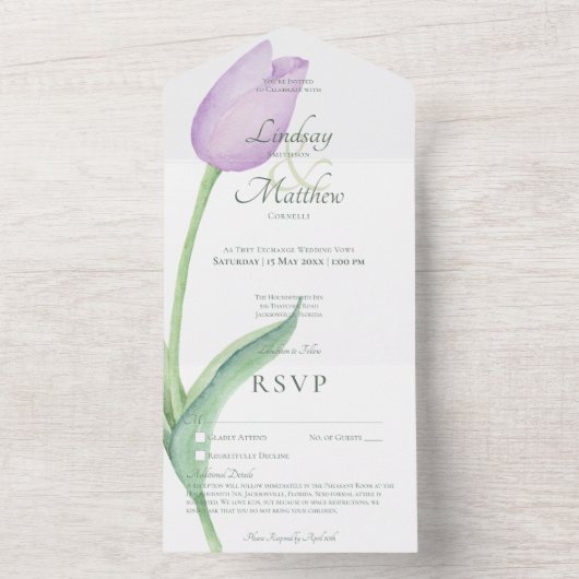 Lavender Tulip Solo Lila Kein Abendessen mit Detai All In One Einladung (Innen Boden)